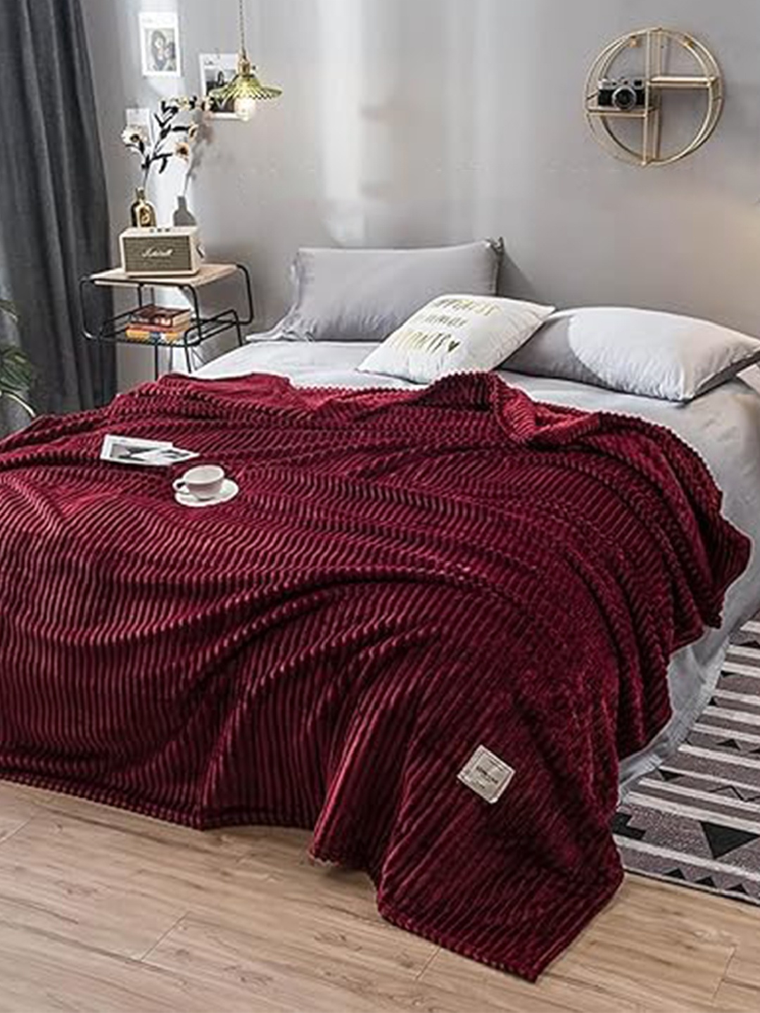 

Sasimo Maroon Fleece Mild Winter 110 GSM Double Bed Blanket