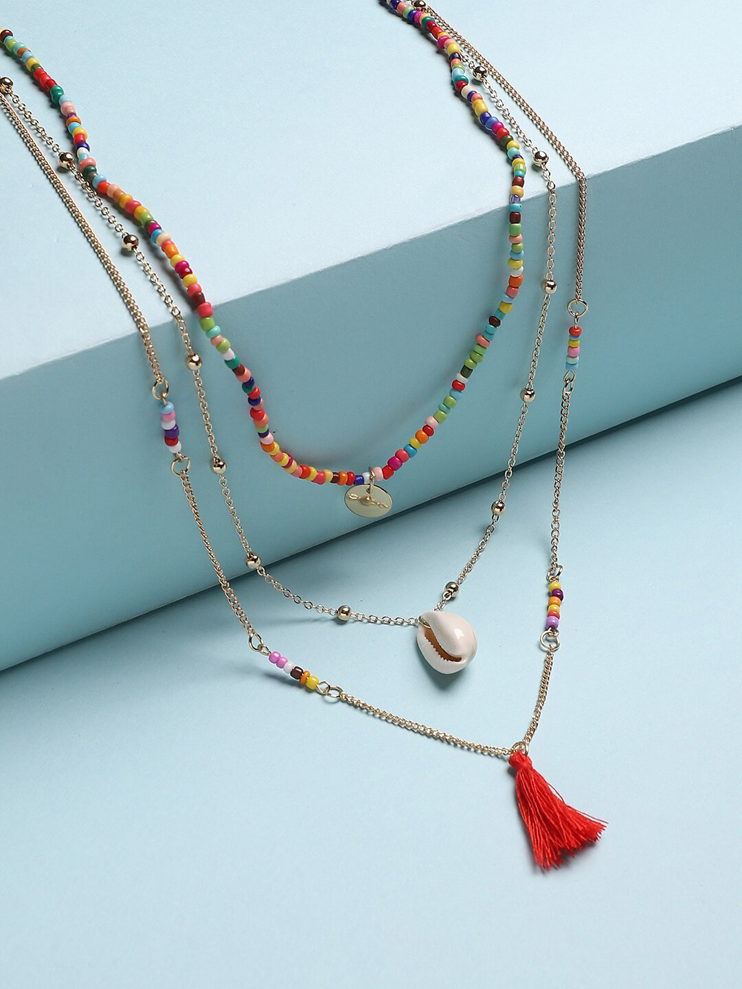 

Sangria Gold-Toned Gold-Plated Beaded Layered Necklace