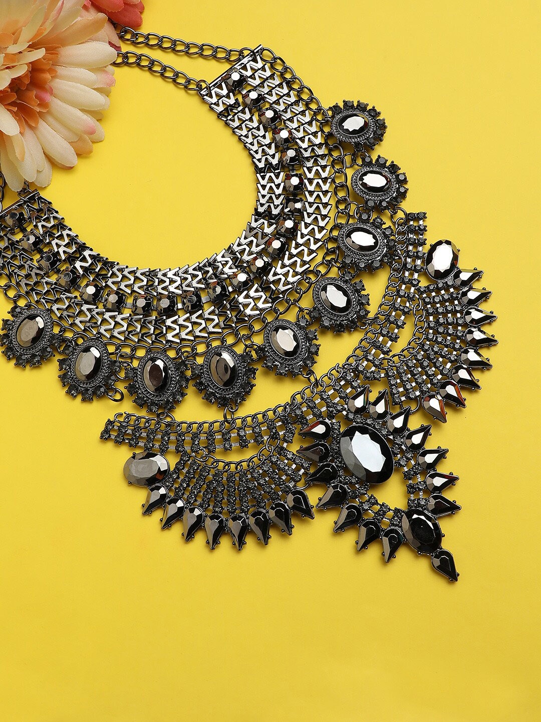 

Sangria Silver-Plated Stone-Studded Layered Necklace