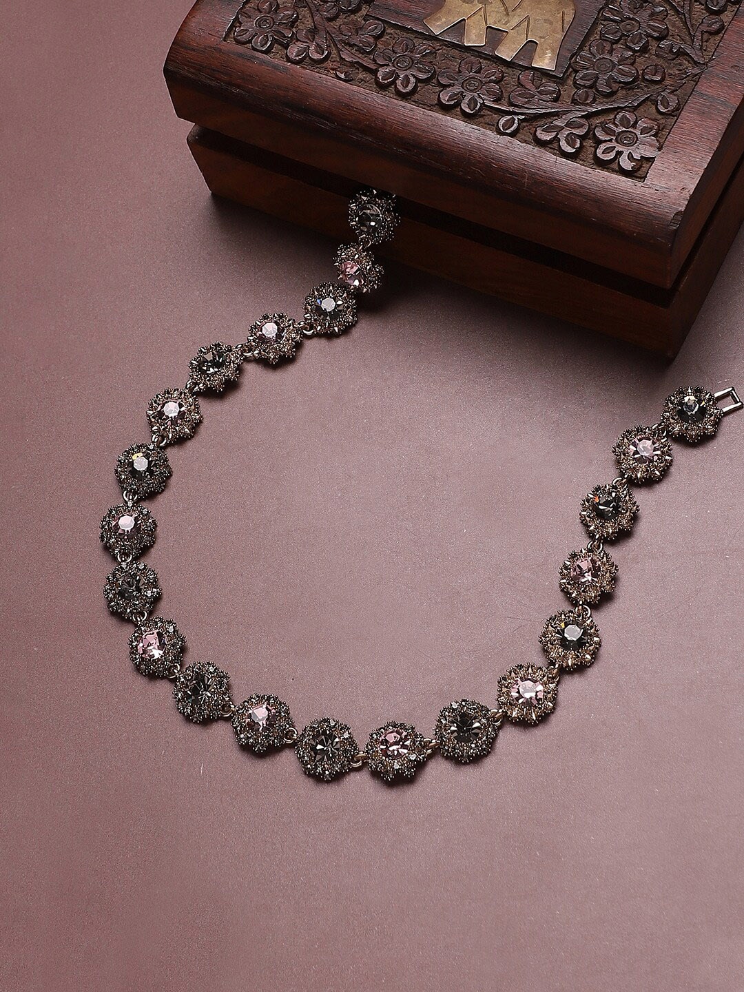 

Sangria Silver-Plated Stone-Studded Necklace