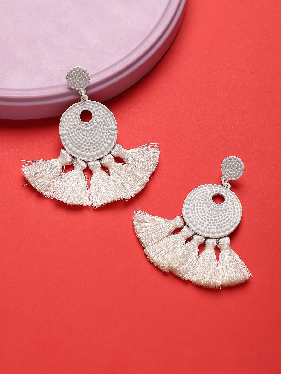 

Sangria Artificial Stones Tasselled Drop Earrings, White