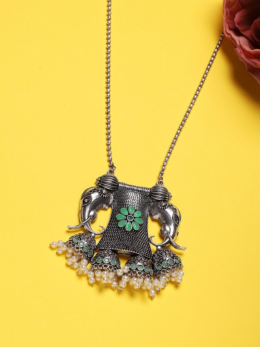 

Sangria Silver-Plated Stone-Studded & Beaded Necklace