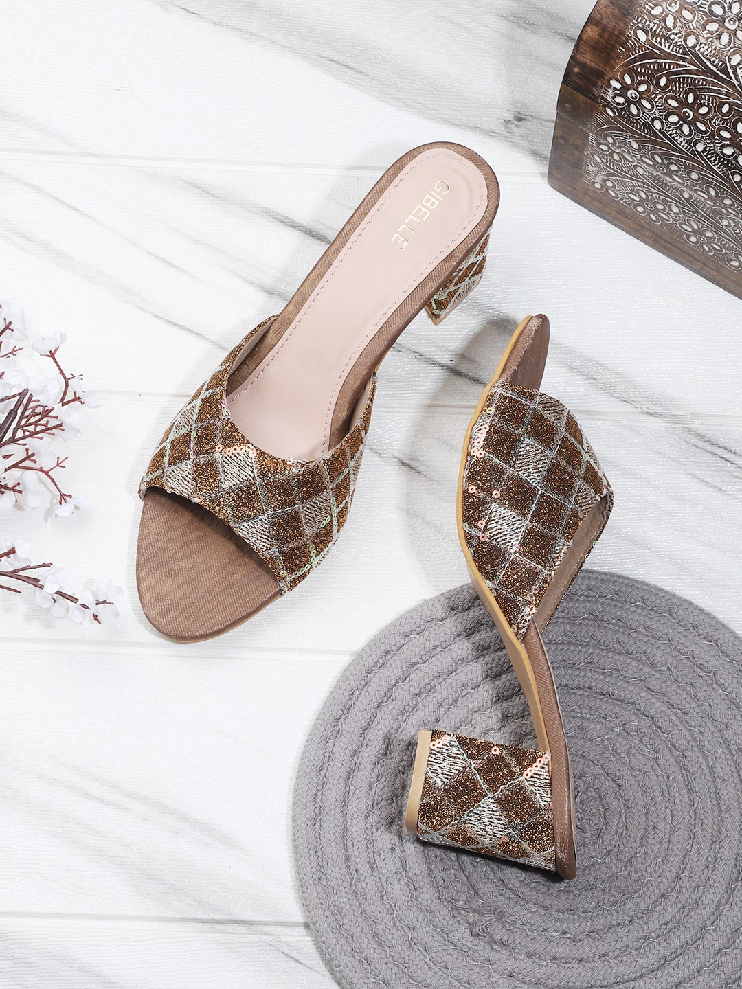 

Gibelle Ethnic Embellished Block Heels, Tan