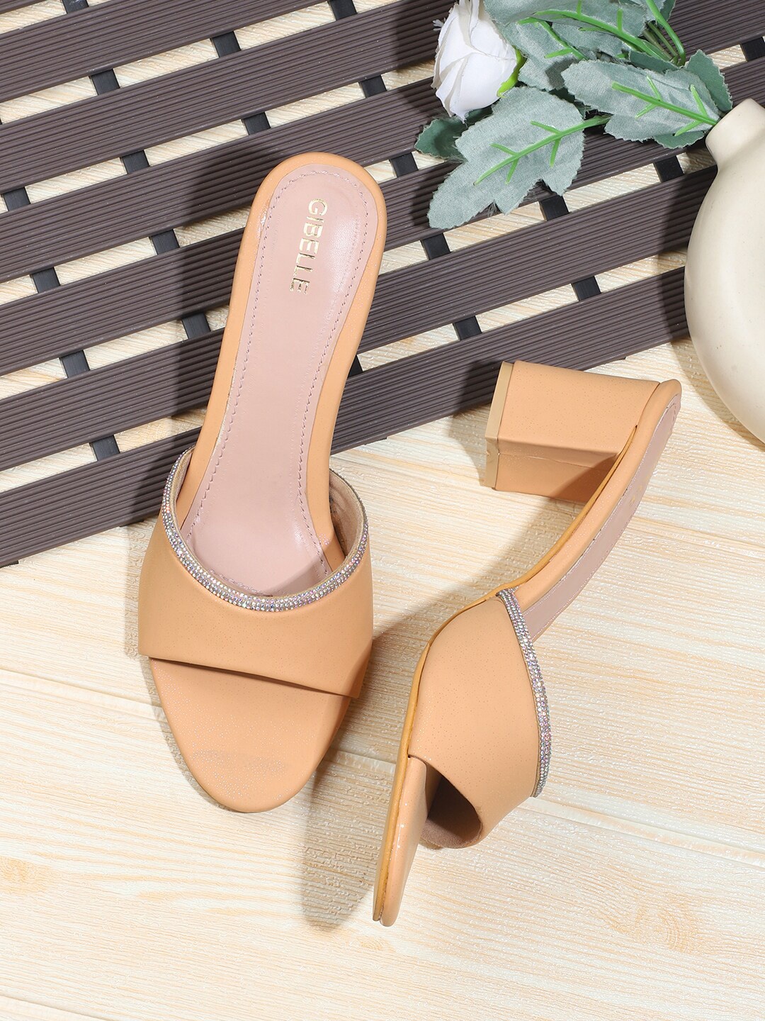

Gibelle Ethnic Embellished Block Heels, Beige