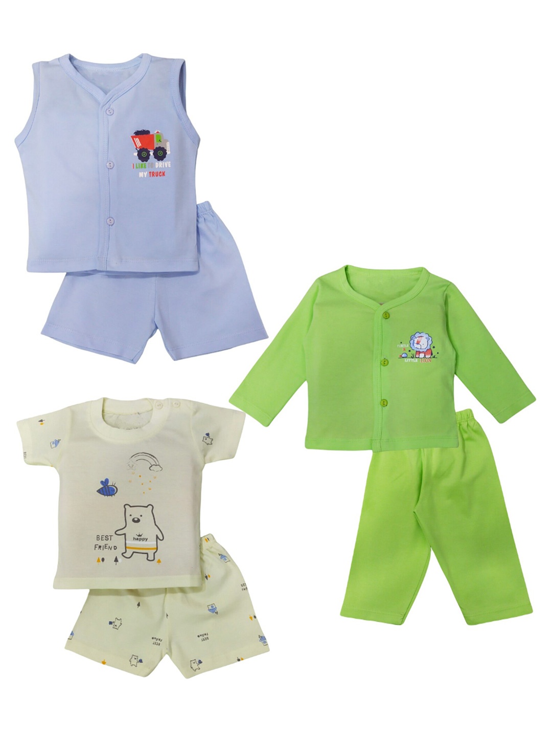 

BAESD Kids Pack Of 3 Printed T-shirt with Pyjamas, Green