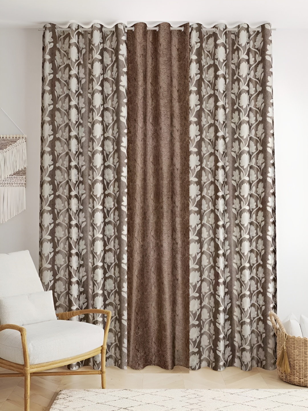 

stuffique Brown 3 Pieces Printed Long Door Curtains