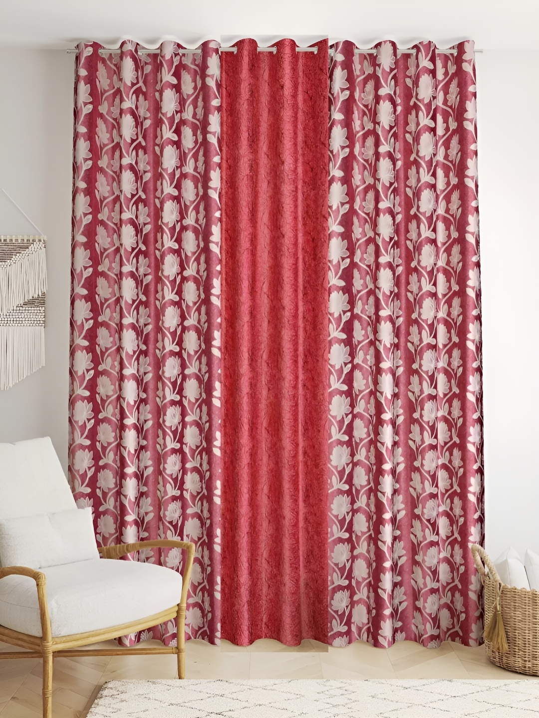 stuffique Maroon 3 Pieces Printed Door Curtains