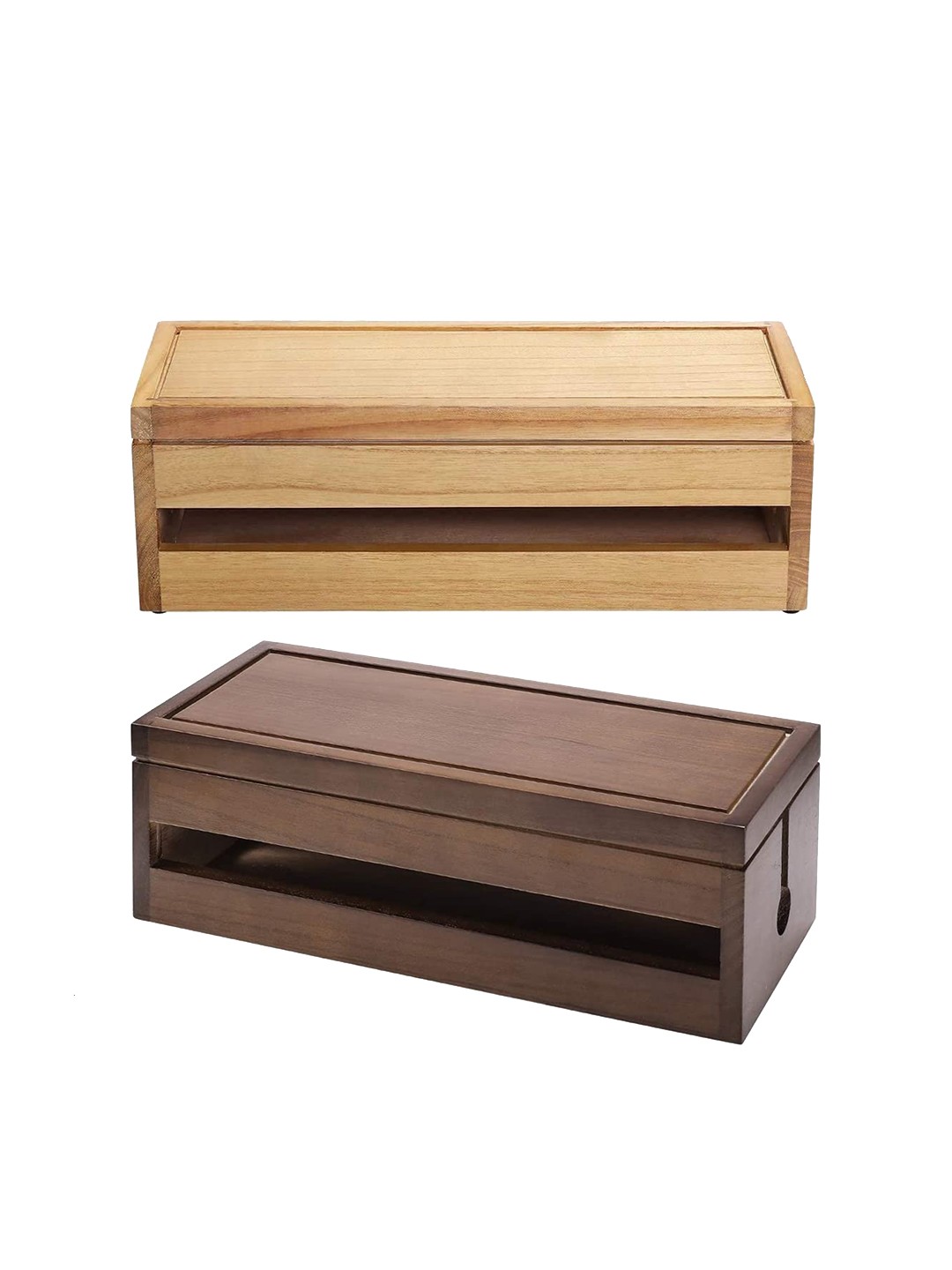 

WHITEWHALE Brown 2 Pieces Wooden Cord Organizer Box