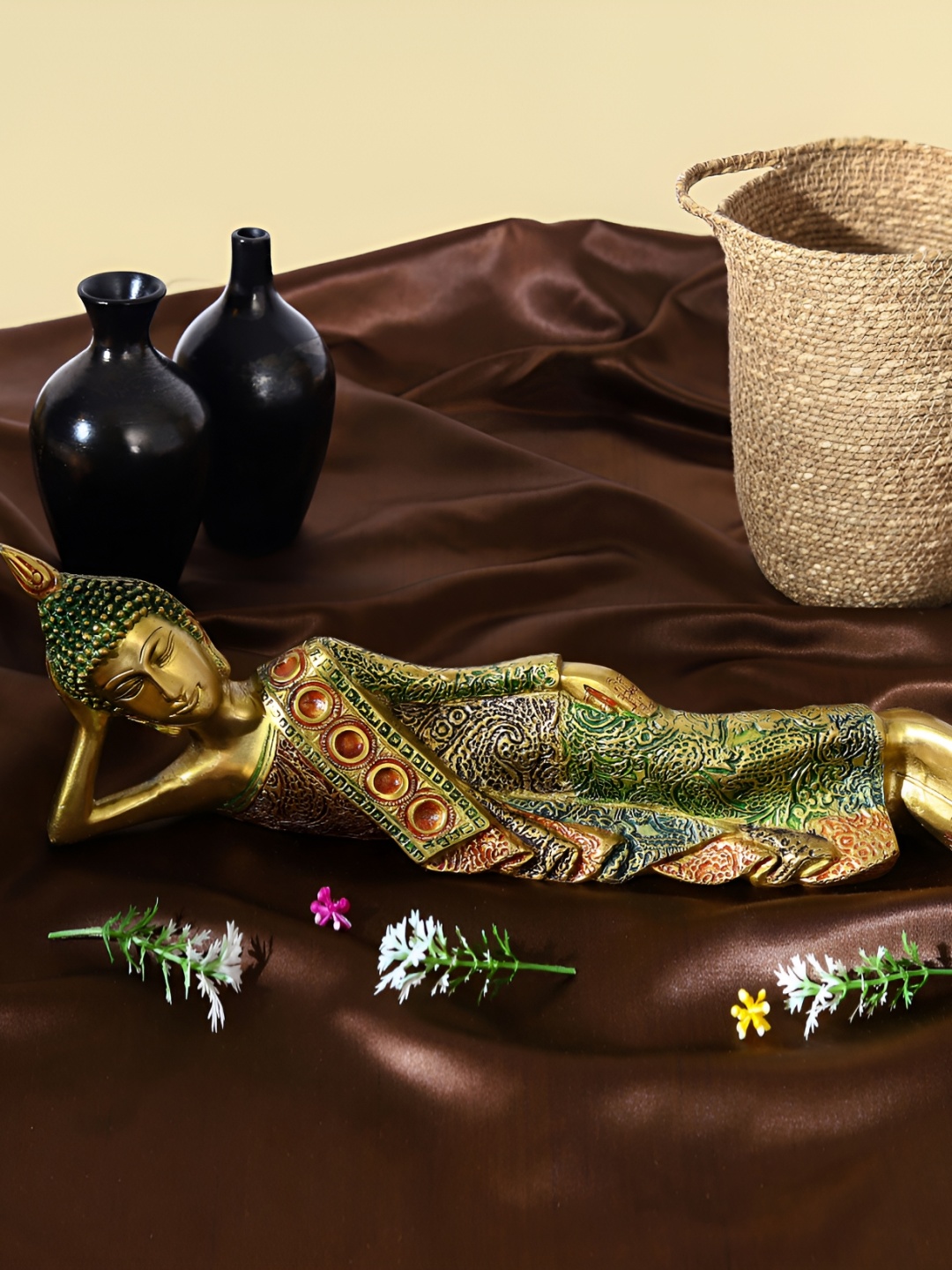 

Chokhi Dhani Kalagram Green Buddha Statue in Resting Pose Showpiece