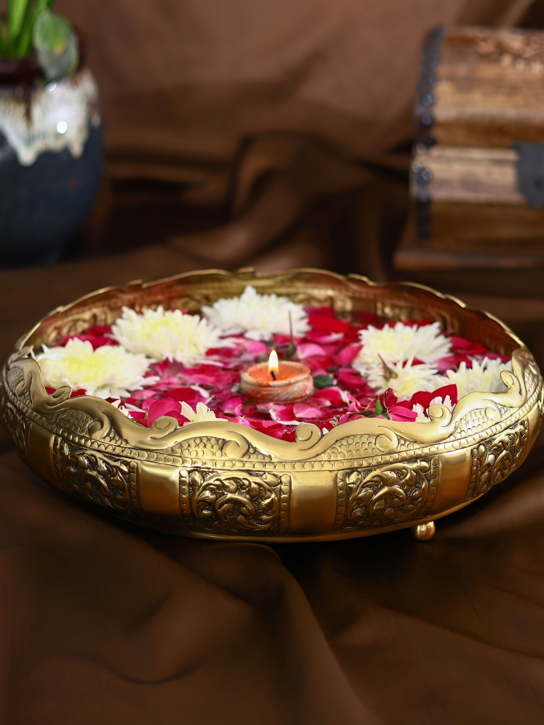 

Chokhi Dhani Kalagram Gold Toned Textured Brass Decorative Bowl