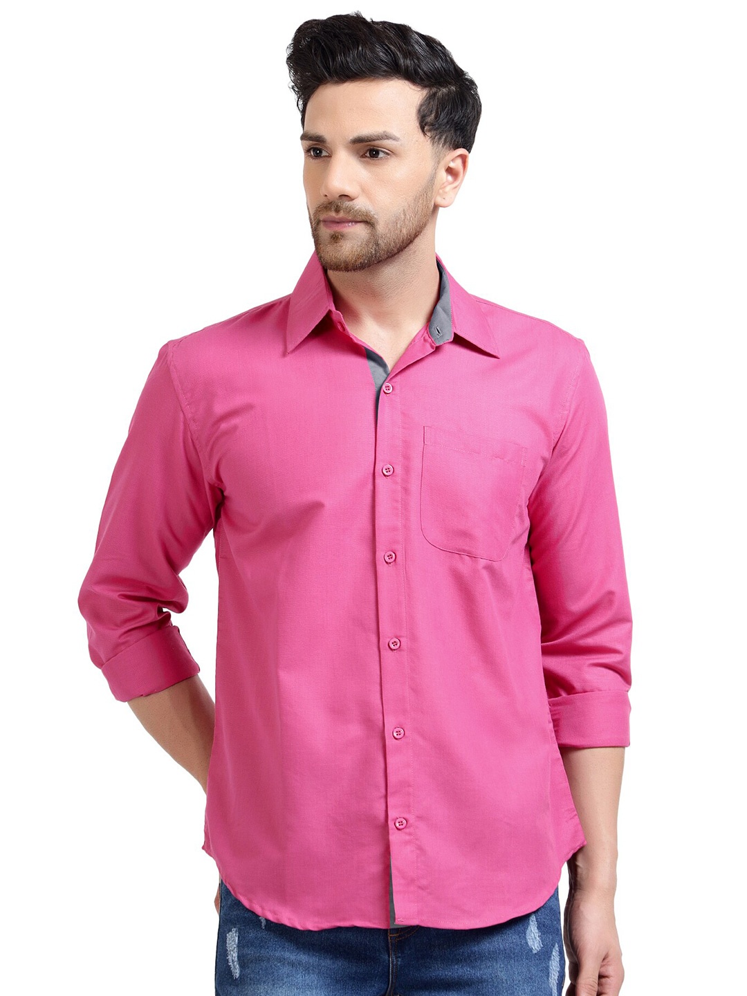 

Tee Projekt Standard Spread Collar Casual Shirt, Pink