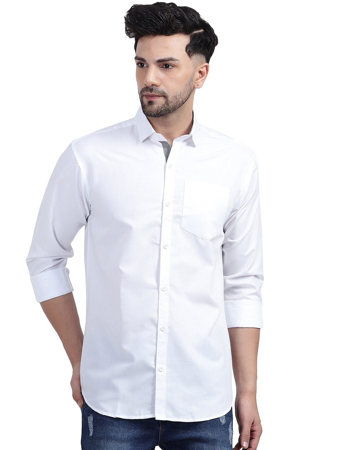 

Tee Projekt Standard Spread Collar Casual Shirt, White