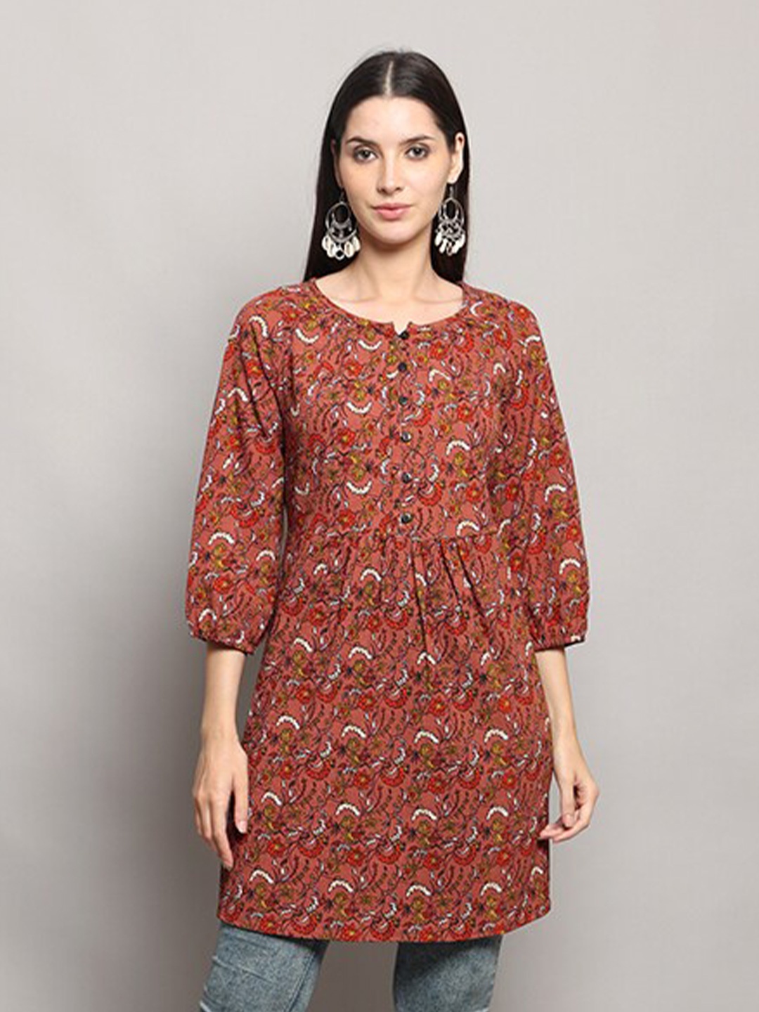 

MAIYEE Brown Floral Print Maxi Top