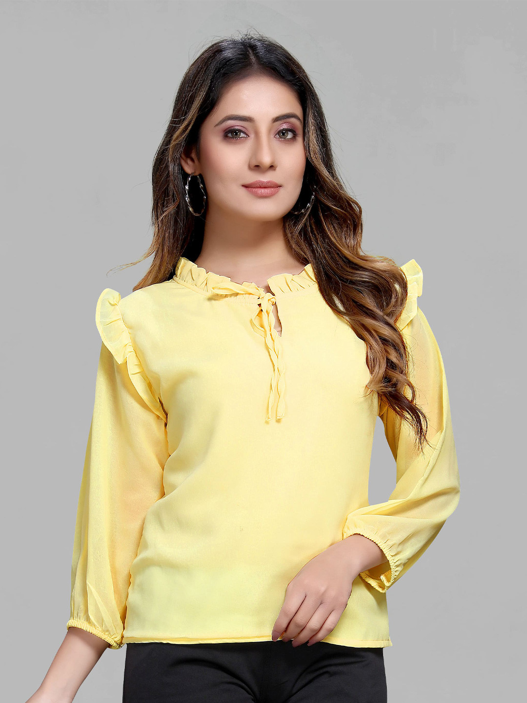 

MAIYEE Tie-Up Neck Top, Yellow