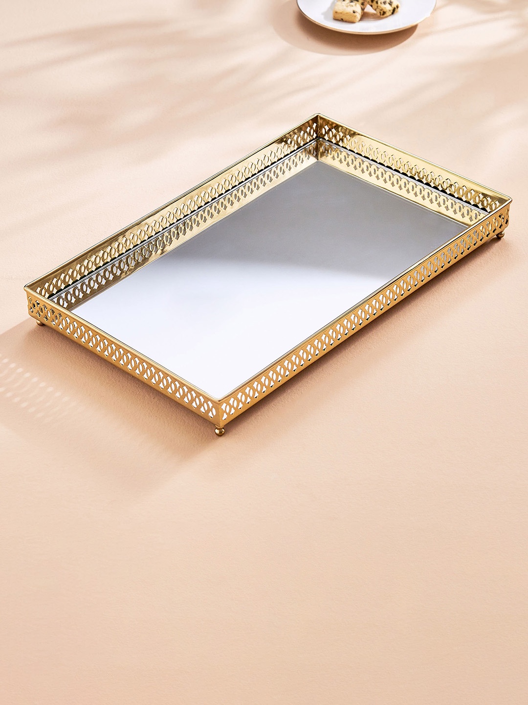 

Home Centre Hoovu Lauren Gold Toned Metal Smooth Surface Decorative Mirror Tray