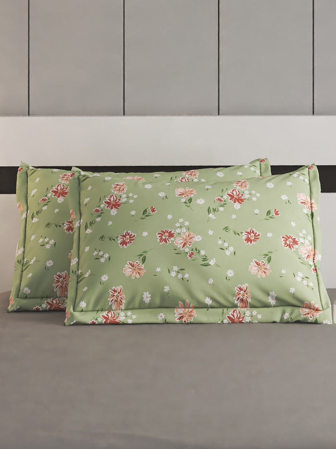 

Home Centre Colour Refresh Green 2 Pieces Floral Printed Pure Cotton Pillow Covers