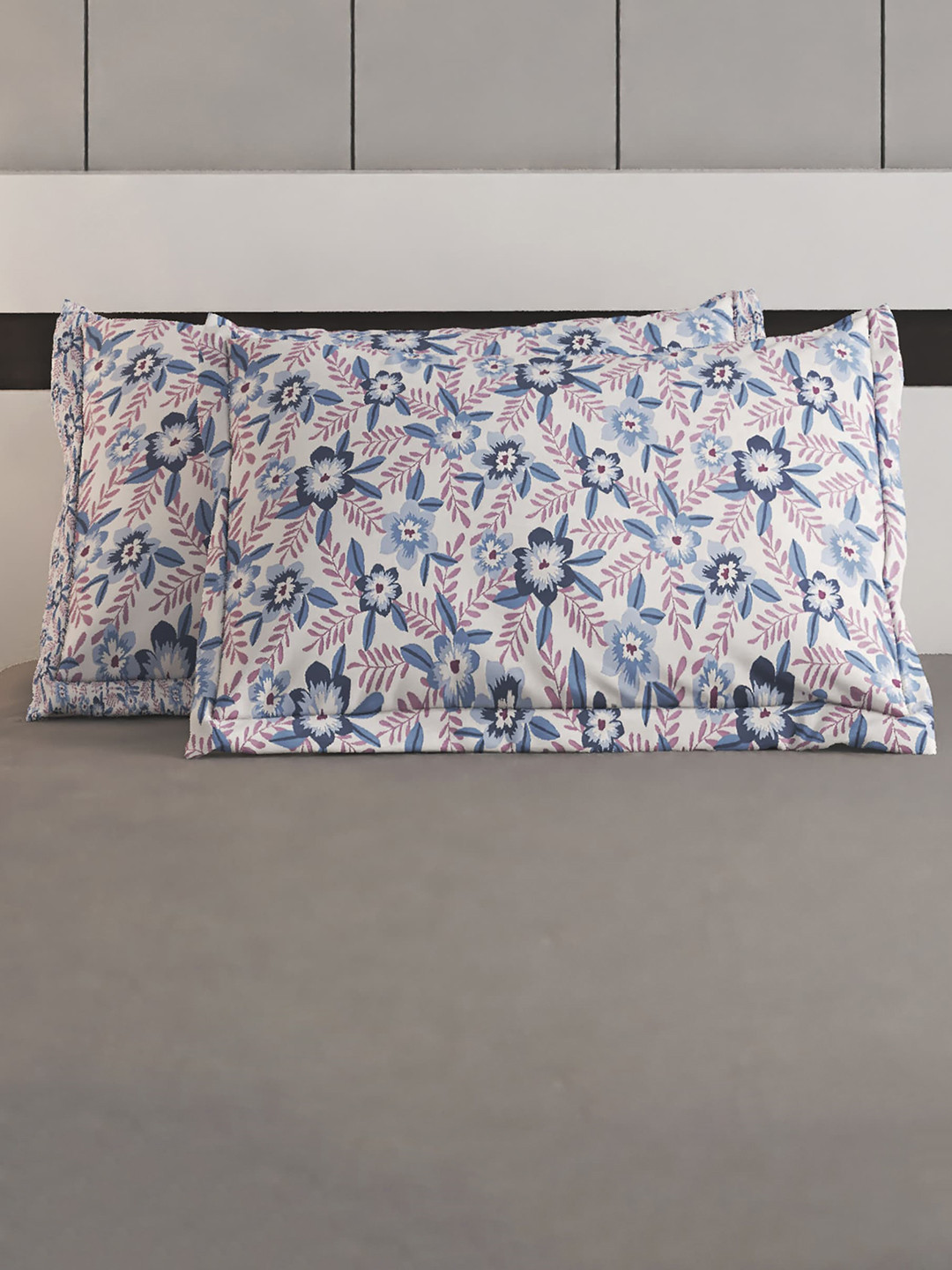 

Home Centre Colour Refresh Blue & White 2 Pieces Floral Printed Pure Cotton Pillow Covers