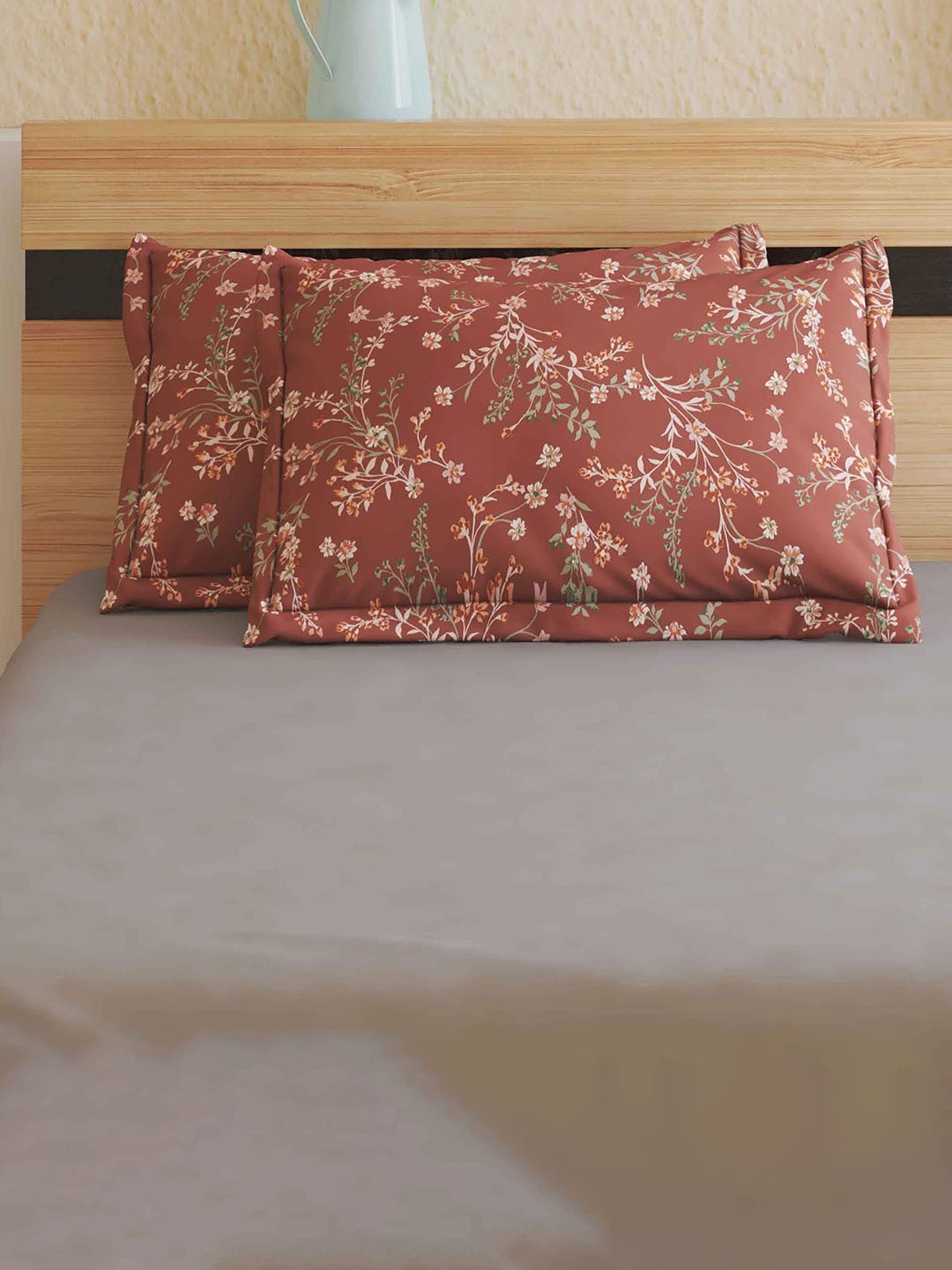

Home Centre Colour Refresh Brown 2 Pieces Floral Printed Pure Cotton Pillow Covers