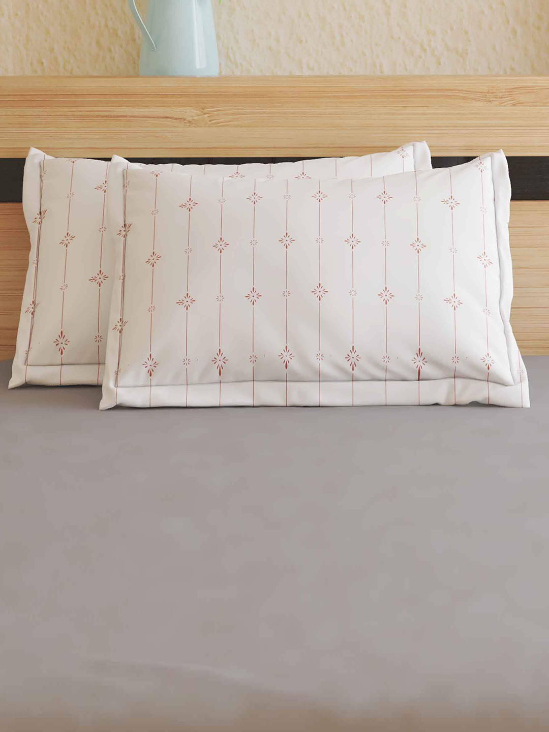 

Home Centre Colour Refresh White 2 Pieces Striped Pure Cotton Pillow Covers