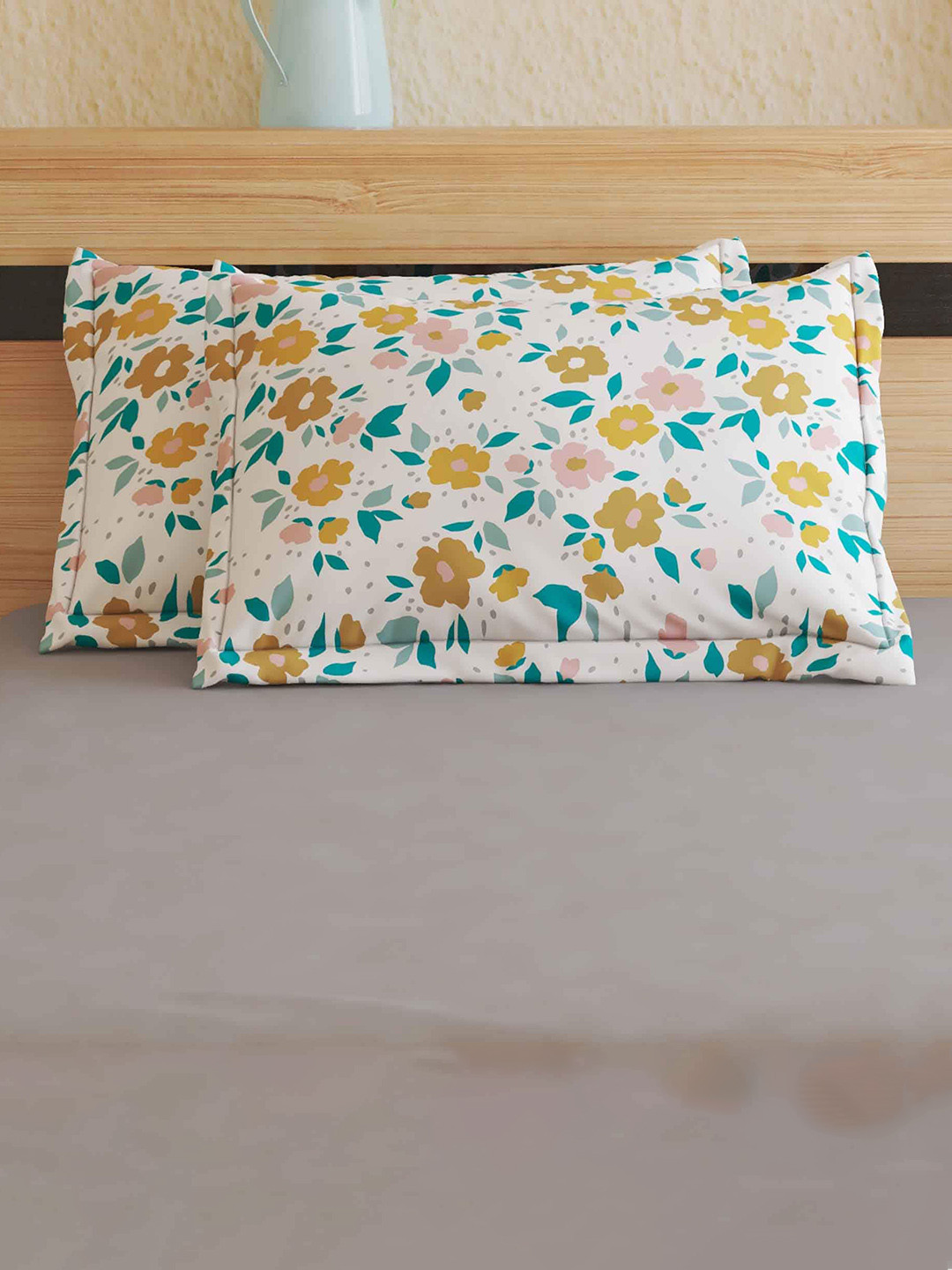 

Home Centre Colour Refresh White 2 Pieces Floral Printed Pure Cotton Pillow Covers