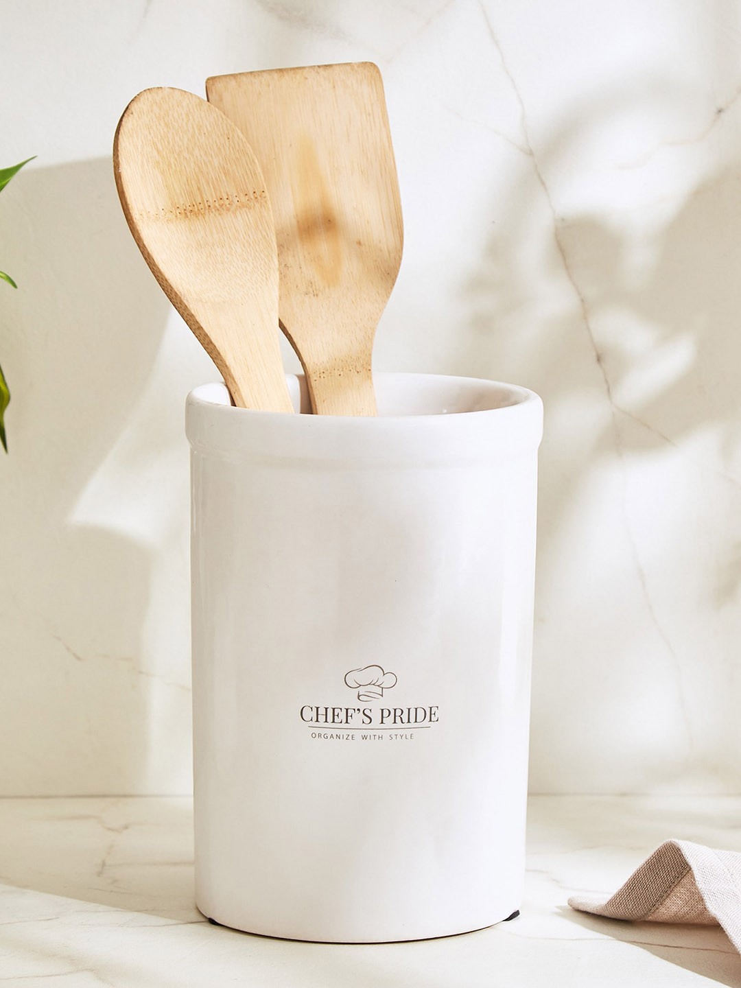 

Home Centre White Stoneware Utensil Holder
