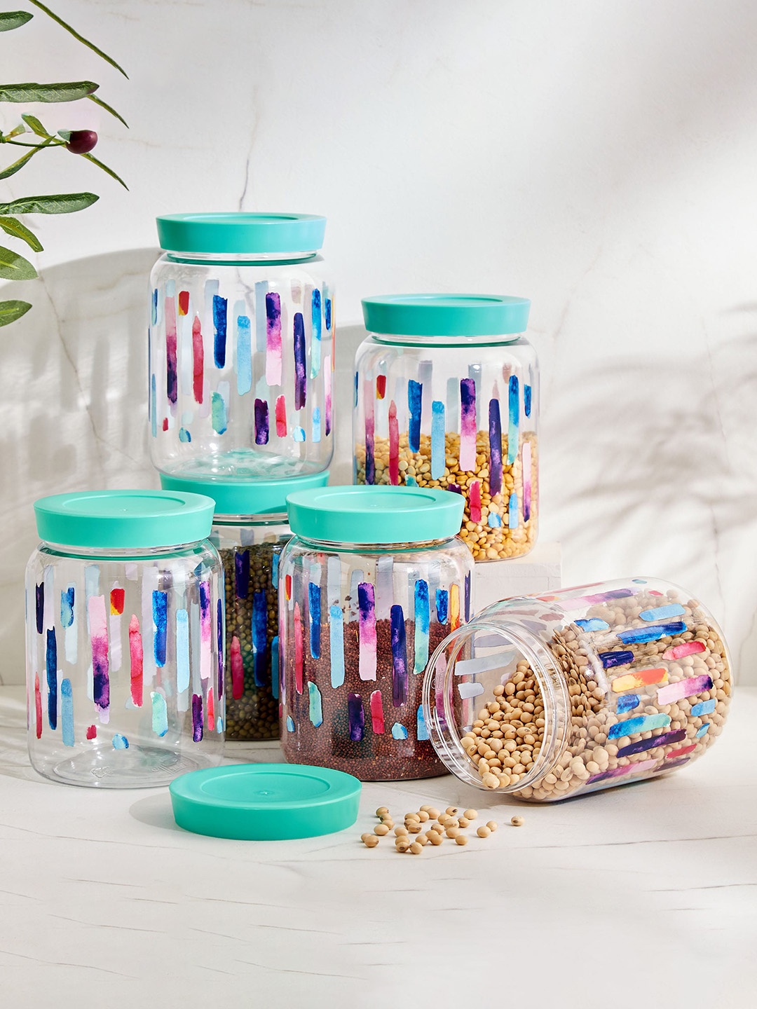 

Home Centre Unisex Teal & Red 6Pcs Printed Kitchen Storage 1.1L