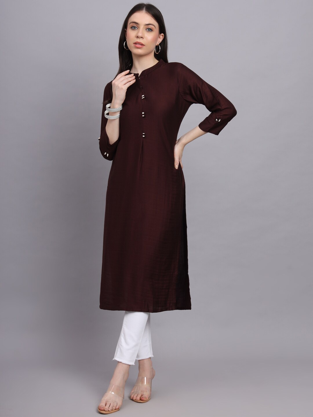 

FABDYOR Women Straight Kurta, Maroon
