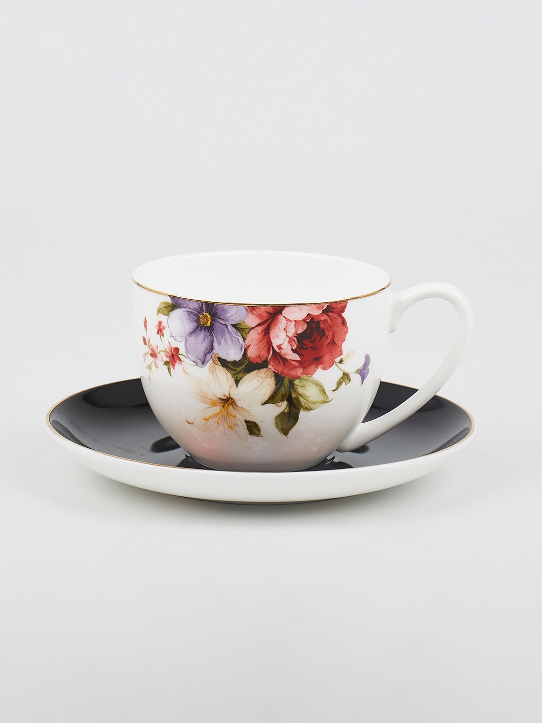 

Home Centre White and Red 2 Pieces Printed Bone China Cups and Saucers