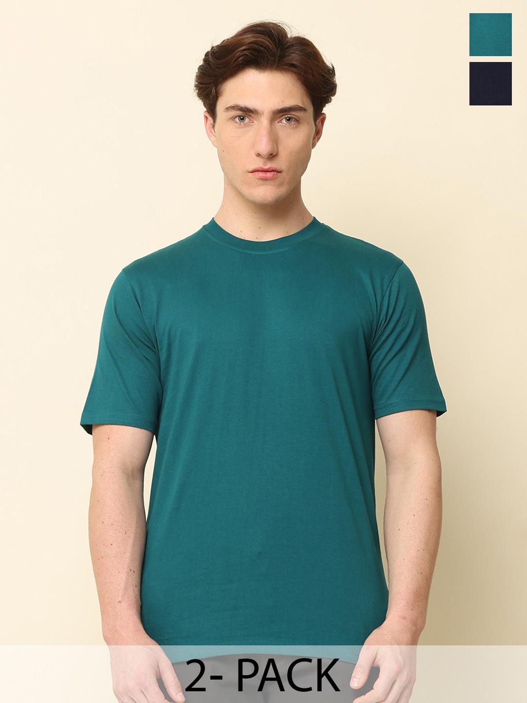 

SILISOUL Pack of 2 Cotton Bio Finish T-shirts, Green