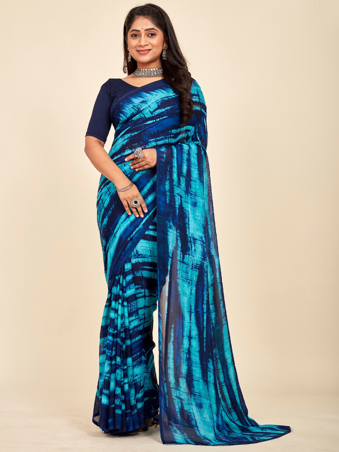 

MAHALASA Tie and Dye Dyed Pure Georgette Saree, Blue