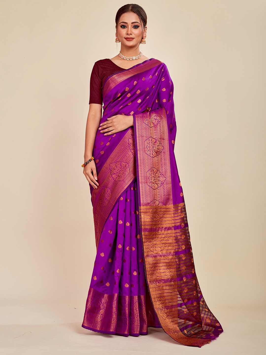 

MAHALASA Ethnic Motifs Zari Woven Design Saree, Purple