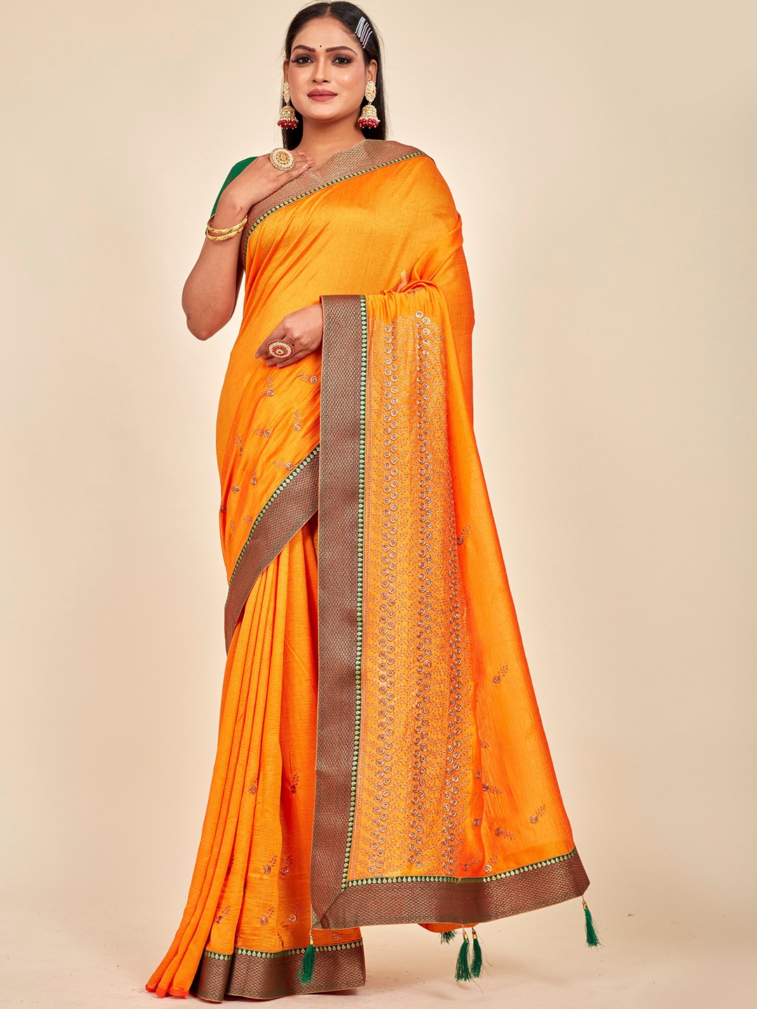

MAHALASA Embellished Embroidered Saree, Yellow