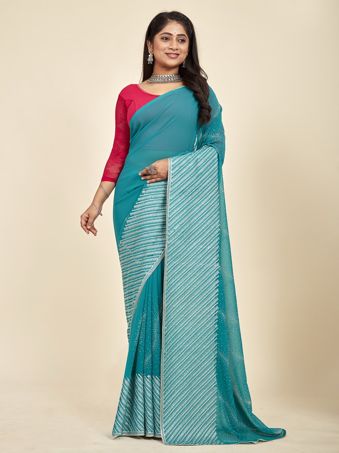 

MAHALASA Embellished Pure Chiffon Saree, Yellow