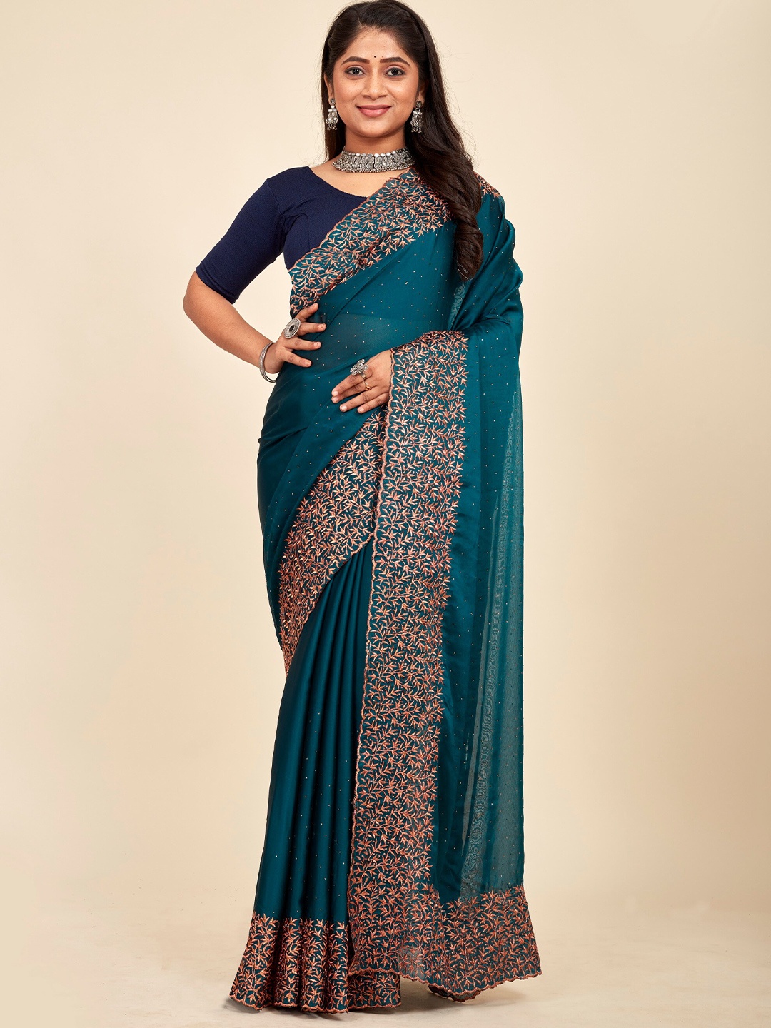 

MAHALASA Sea Green Embellished Embroidered Silk Saree