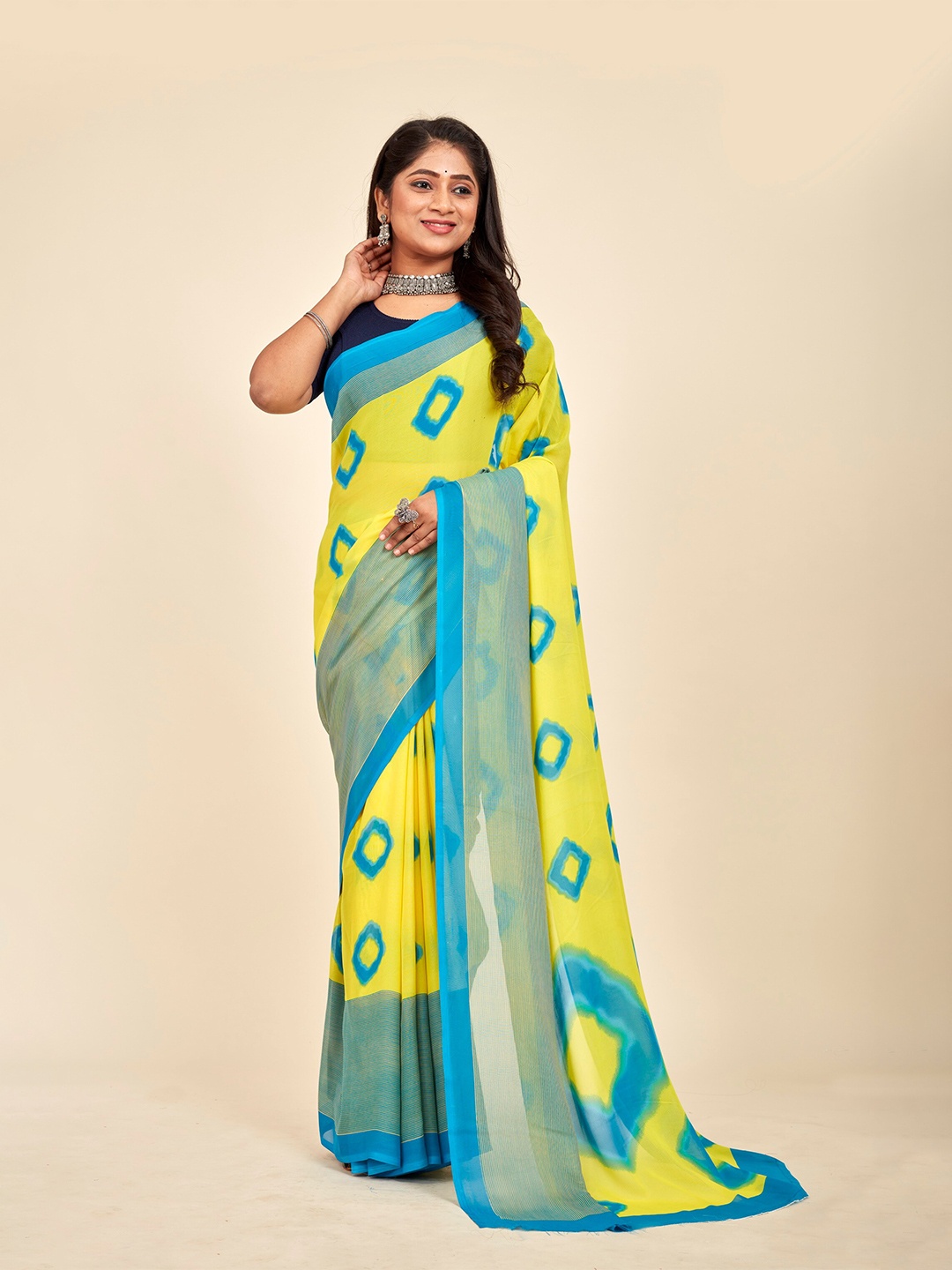 

MAHALASA Embellished Embroidered Pure Georgette Saree, Yellow