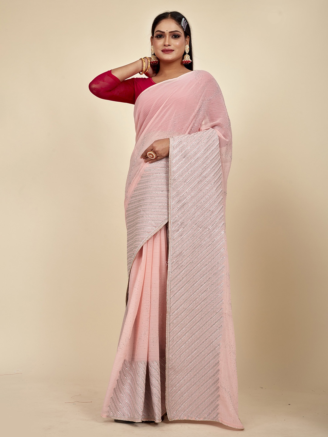 

MAHALASA Embellished Embroidered Pure Chiffon Saree, Blue