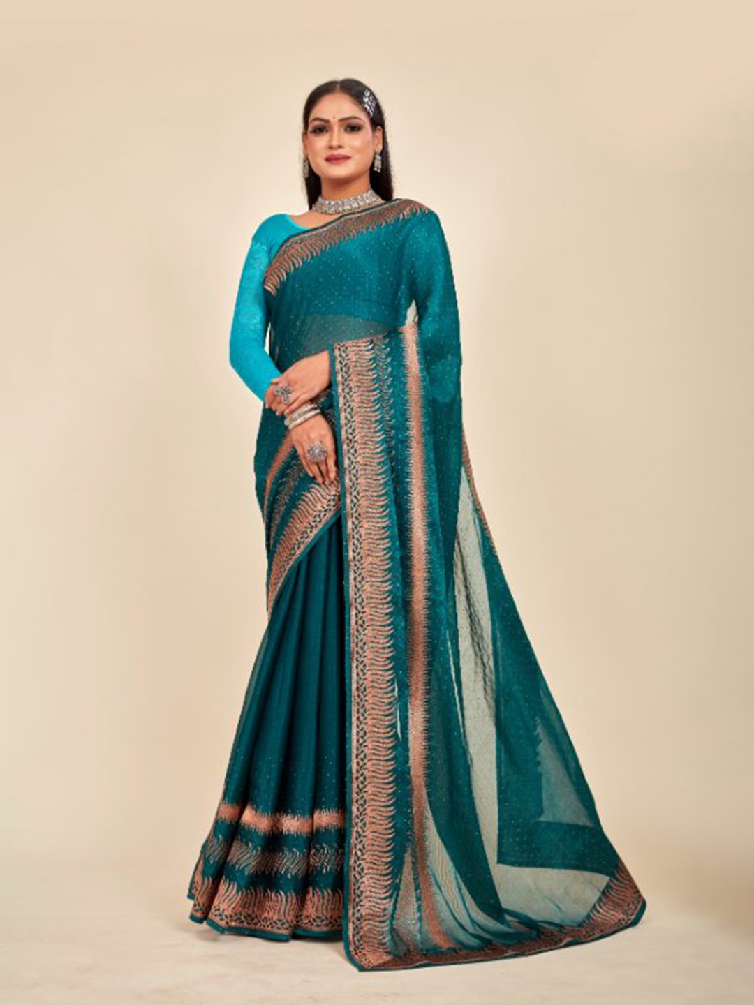 

MAHALASA Embellished Embellished Saree, Teal