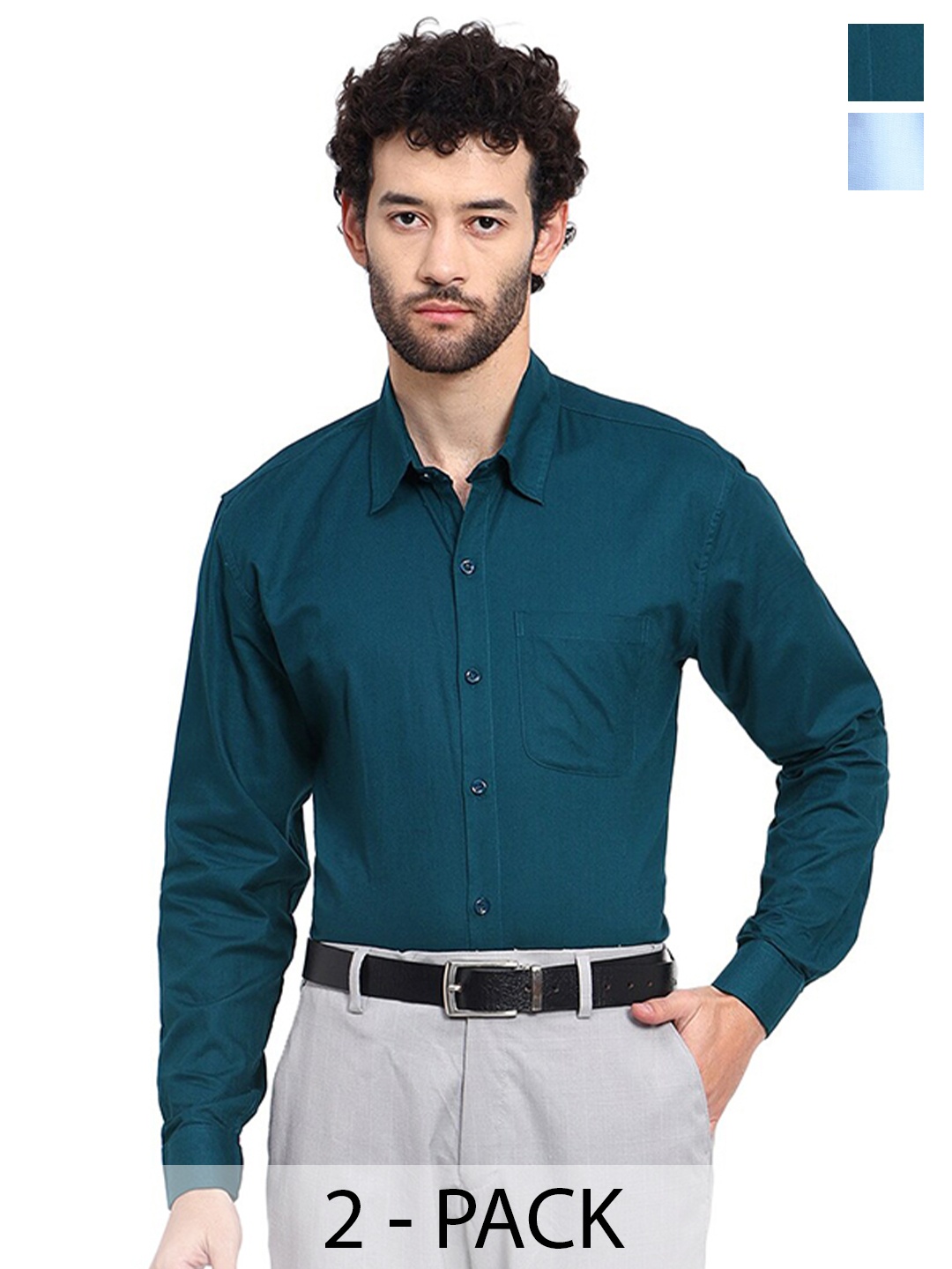 

Tee Projekt Pack of 2 Standard Spread Collar Formal Casual Shirts, Green