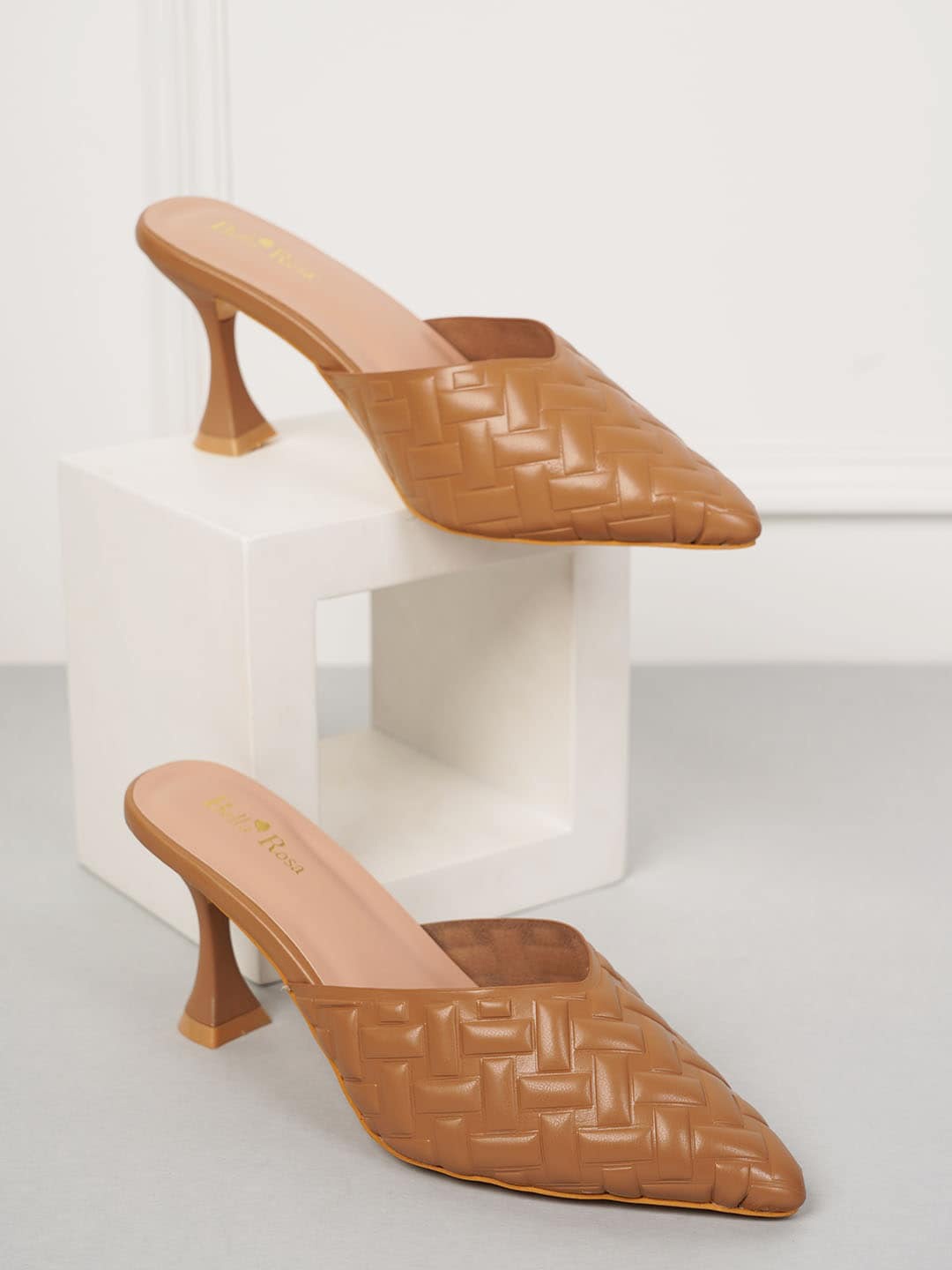 

Bella Rosa Rodin Textured Pointed Toe Block Mules, Beige