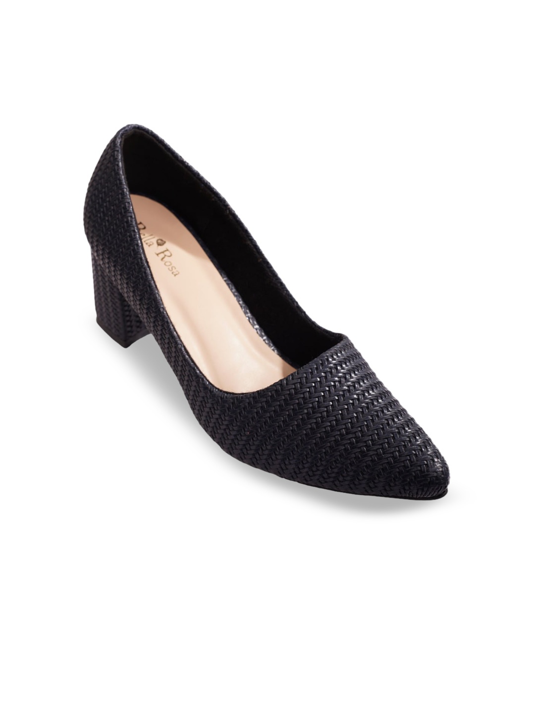 

Bella Rosa Cane Textured Pointed Toe Block Pumps, Navy blue