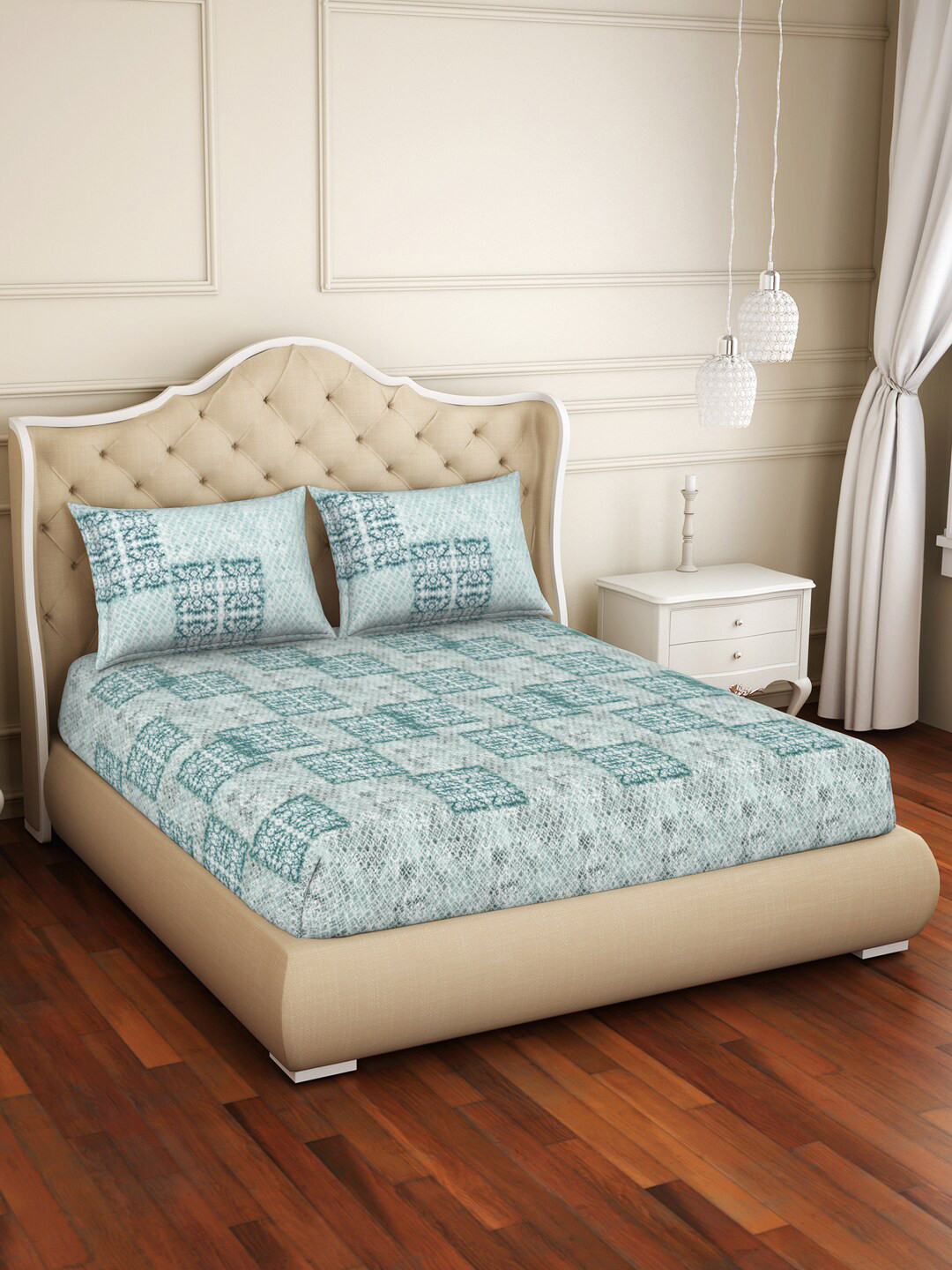 

SPACES Adonia Green Floral Pure Cotton 144 TC King Bedsheet with 2 Pillow Covers