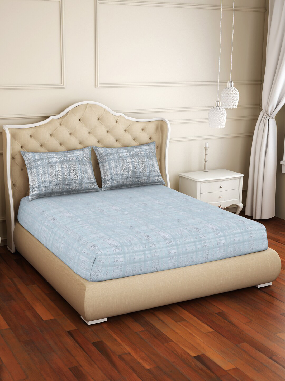 

SPACES Adonia Grey Cotton 144 TC Anti Bacterial King Bedsheet with 2 Pillow Covers