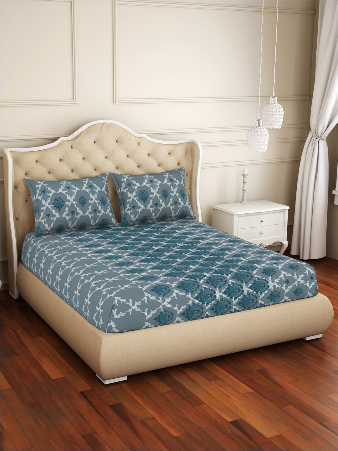 

SPACES Grey 3 Pieces Floral 144 TC Double King Bedsheet Set