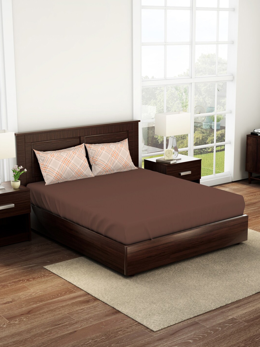 

SPACES Bonica Brown & Peach 144 TC Cotton King Bedsheet with 2 Pillow Covers