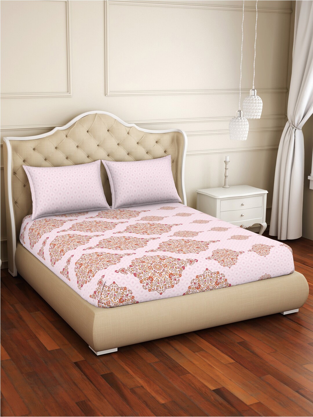 

SPACES Adonia Pink Floral Cotton 144 TC King Bedsheet with 2 Pillow Covers