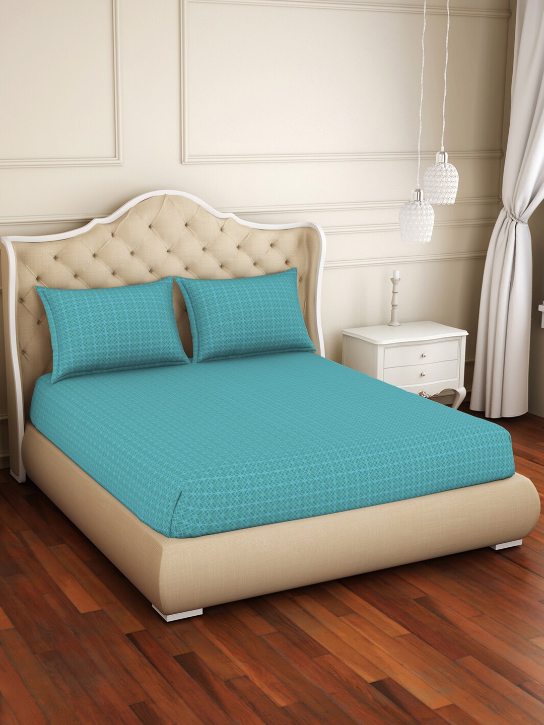 

SPACES adonia Blue Geometric 144 TC King Superfine Bedsheet with 2 Pillow Covers
