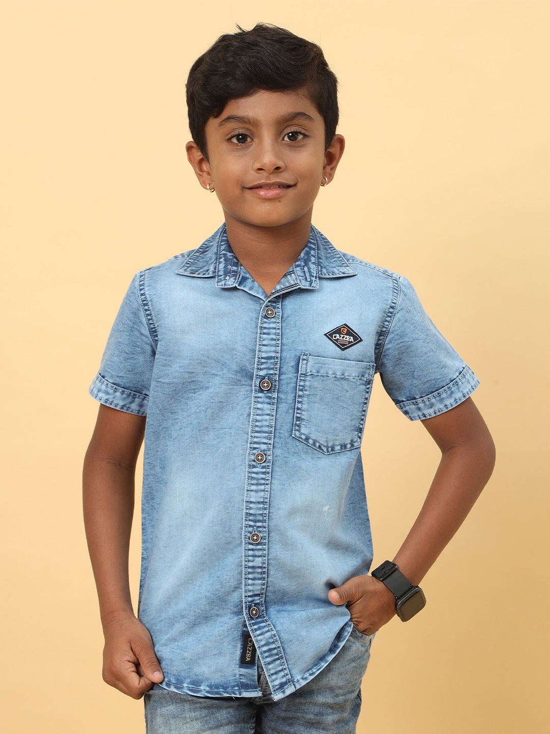 

CAZZBA Boys Faded Denim Casual Shirt, Blue