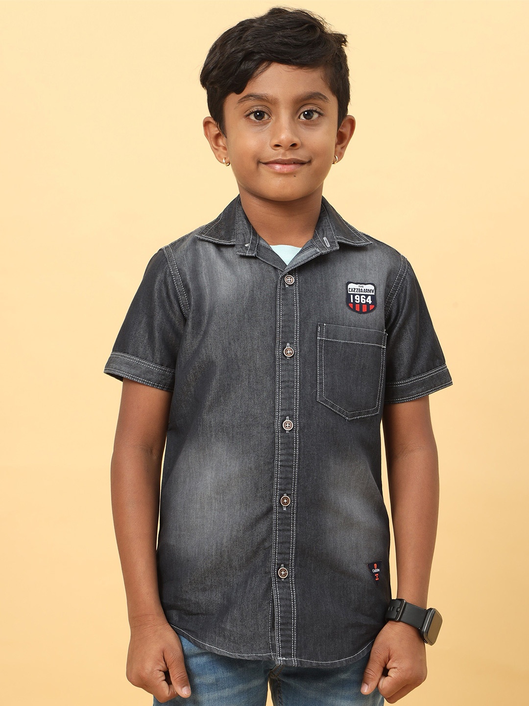 

CAZZBA Boys Faded Denim Casual Shirt, Black