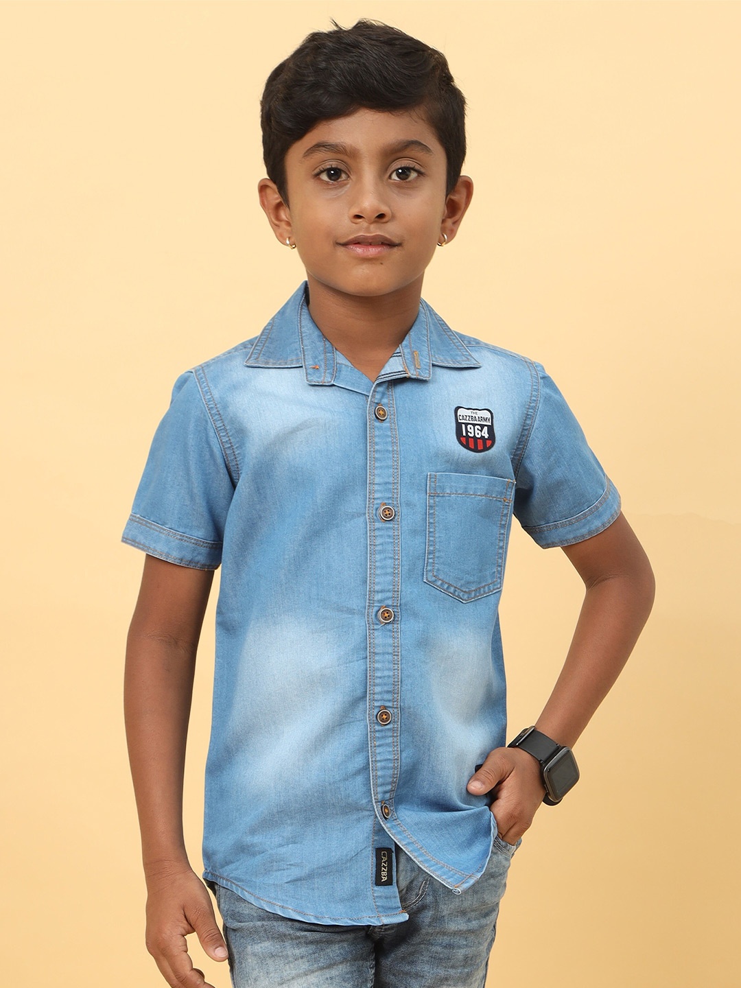 

CAZZBA Boys Faded Denim Casual Shirt, Blue