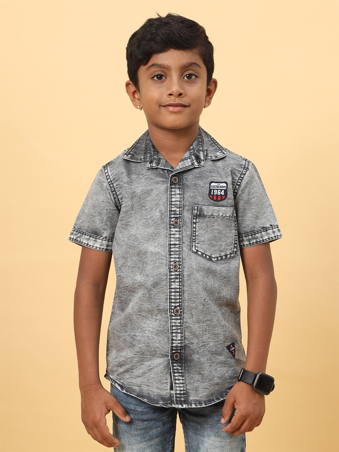 

CAZZBA Boys Faded Denim Casual Shirt, Grey